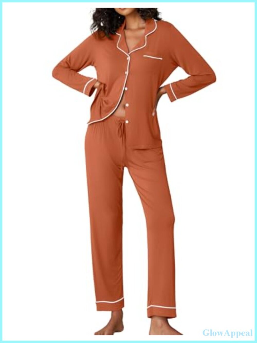 Ekouaer Women's Long Sleeve Button Down Pajama Set Loungewear Sleepwear
